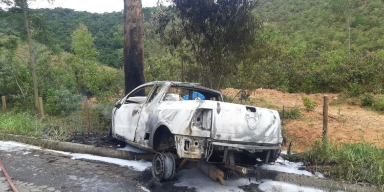 Picape Volkswagen bate contra árvore, pega fogo e dois morrem na BR-262 Picape Volkswagen bate contra árvore, pega fogo e dois morrem na BR-262