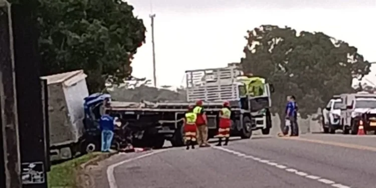 Motorista morre em acidente entre dois caminhões na BR 101 em Aracruz