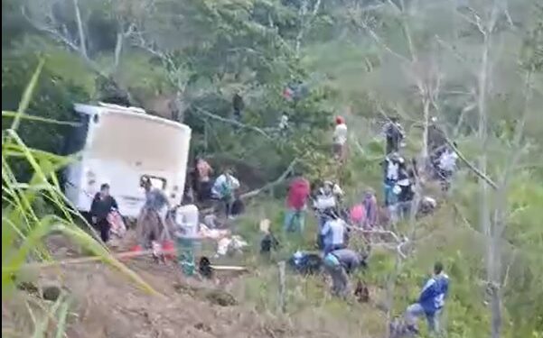 Ônibus com trabalhadores rurais cai em ribanceira no Norte do Estado Ônibus com trabalhadores rurais cai em ribanceira no Norte do Estado