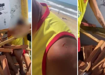 Telhado de posto de guarda-vidas desaba e fere três trabalhadores em Guriri, São Mateus