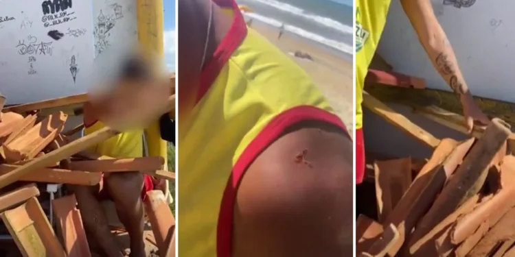 Telhado de posto de guarda-vidas desaba e fere três trabalhadores em Guriri, São Mateus Telhado de posto de guarda-vidas desaba e fere três trabalhadores em Guriri, São Mateus