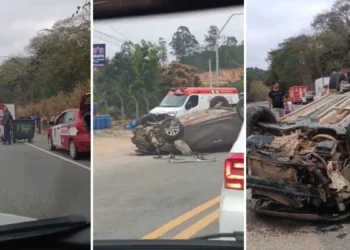 Motorista fica ferido após capotar carro na ES-080, em Colatina