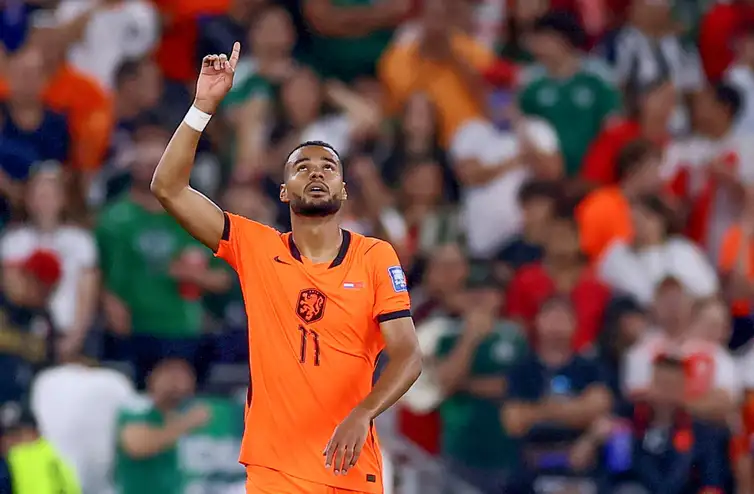 Soccer Football - FIFA World Cup 2026 - Round of 32 - Netherlands v Morocco - Estadio Monterrey, Monterrey, Mexico - June 29, 2026
Netherlands' Cody Gakpo celebrates scoring their first goal REUTERS/Eloisa Sanchez     TPX IMAGES OF THE DAY