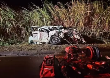 Dois trabalhadores rurais morrem após carro ser atingido, invadir contramão e bater de frente com carreta na BR-101, em Bebedouro